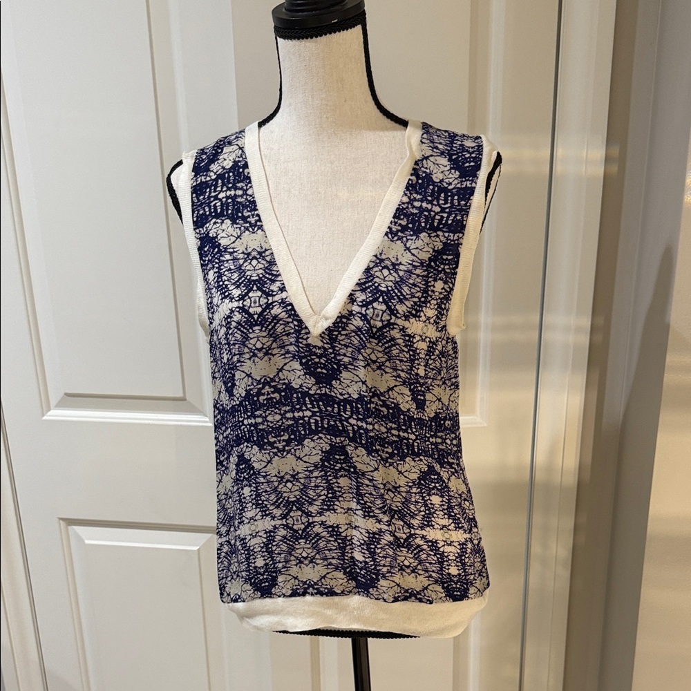 A.L.C Blue and White Sleeveless silk Top